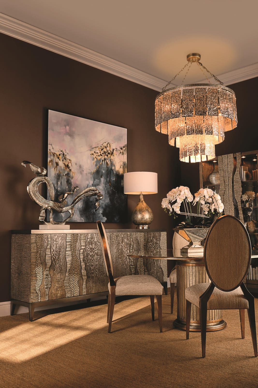 John Richard Twilight Sixteen-Light Slumped Glass Chandelier, Silver official image 3