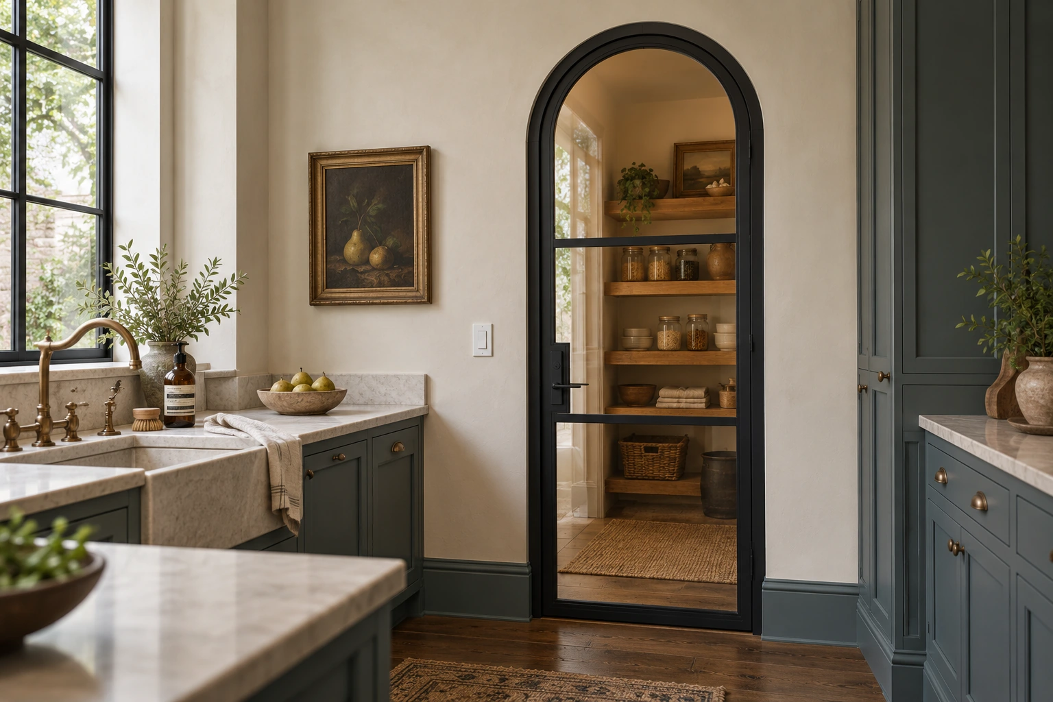 Arched pantry opening; kitchen to pantry